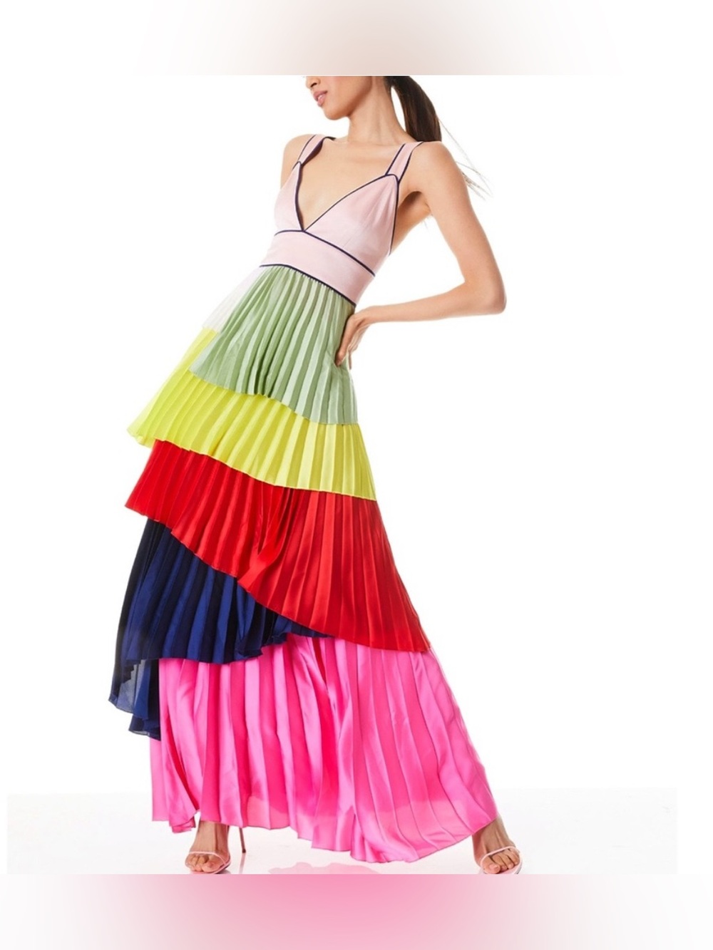 Alice + Olivia Maisie Color-block Pleated Maxi Dress